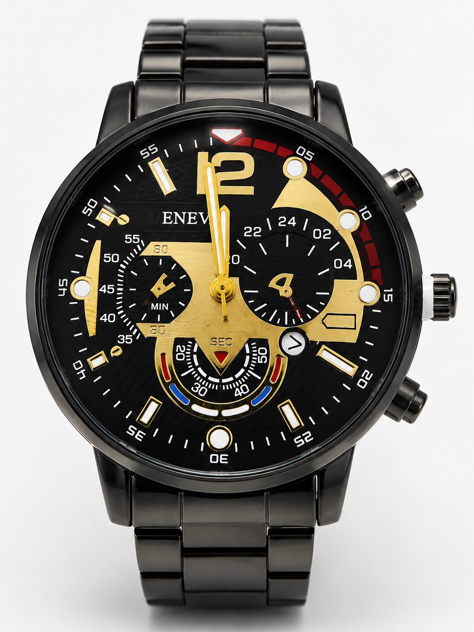 Black And Gold Mens Chronograph Watch
